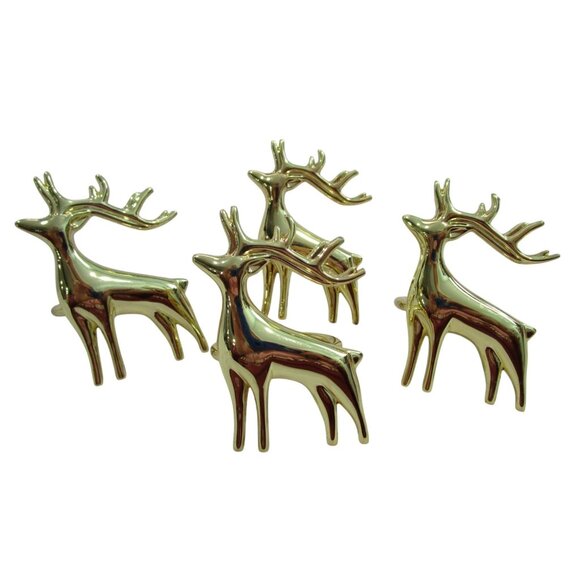 Reindeer Napkin Rings Gold Tone Metal GUC Four Holiday Christmas Table - Picture 1 of 15